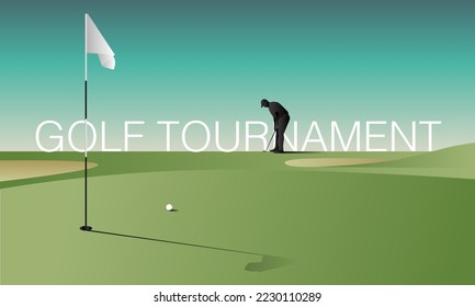 Golfclub competition poster. Template for golf competition or championship event. Blue sky and green golf field. - Powered by Shutterstock