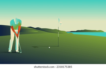 Golfclub competition poster. Template for golf competition or championship event. Blue sky and green golf field. - Powered by Shutterstock