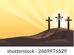 Golgotha crucifixion sunset and sand mount