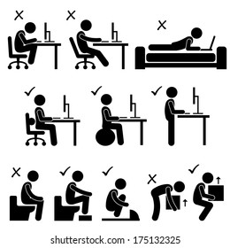 Good And Bad Human Body Posture Stick Figure Pictogram Icon