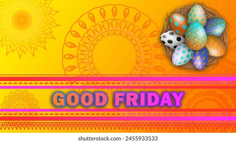 good Friday easter holiday blessings on yellow and orange gradient colour background with traditional Design.