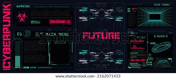 Good for game UI. Abstract digital technology\
Futuristic FUI, Virtual Interface. Callouts titles and frame in\
Sci- Fi style. Bar labels, info call box bars. Retrofuturistic\
posters with HUD\
elements