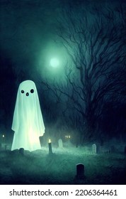 Good Halloween ghost    3D illustration