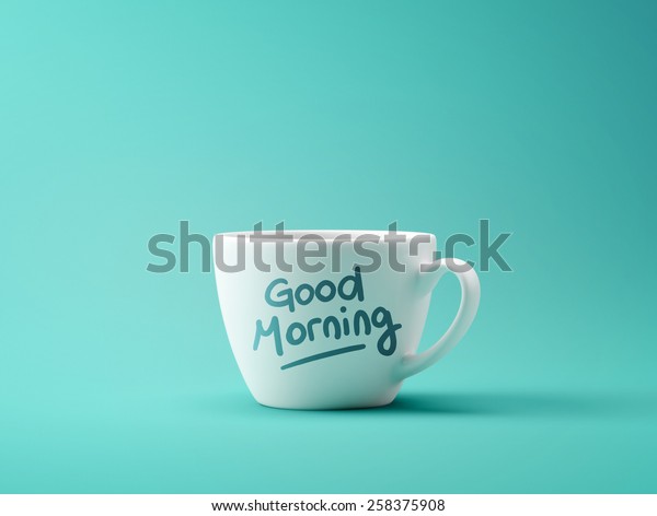 早上好咖啡概念隔离在青色背景上库存插图258375908
