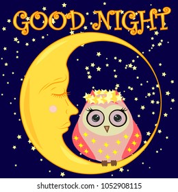 Good Night Card Sleeping Moon Cute Stock Vector (Royalty Free) 792213973
