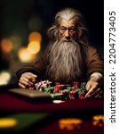 good old wizard playing poker. Gandalf. Illustration 3D
