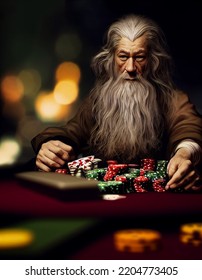 Good Old Wizard Playing Poker. Gandalf. Illustration 3D
