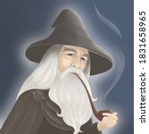 good old wizard smokes a pipe