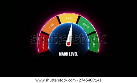Good showing mach level indicator gauge showing fair condition with labels very poor fair good and comp title generate title without using the word title before. resolution
