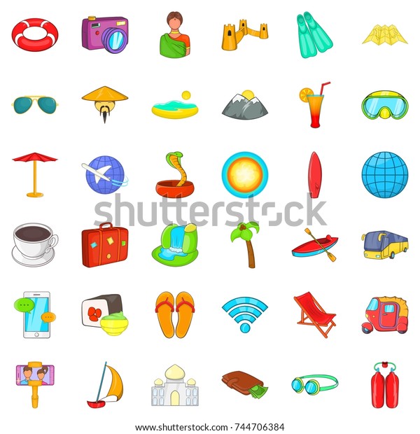 Good travel icons set.\
Cartoon style of 36 good travel  icons for web isolated on white\
background