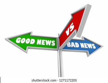 Good Vs Bad News Three 3 Way Street Signs 3d Illustration