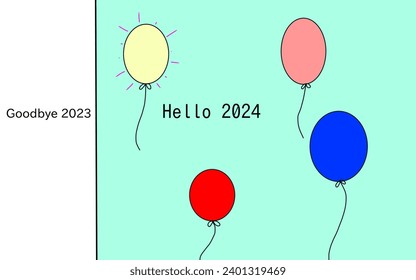 Goodbye 2023, hello 2024 words. Illustration with balloons. Welcoming a new year concept. - Powered by Shutterstock