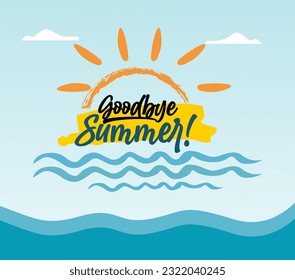 Goodbye Summer Background. Goodbye Summer illustration concept design. Goodbye Summer text with colorful elements like palm tree, leaves, umbrella and flamingo for tropical holiday season background.  - Powered by Shutterstock