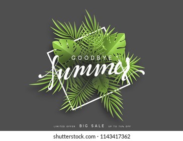 Goodbye Summer Banner Tropical Background. 