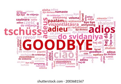 Goodbye Word In Many Languages. Goodbye International Translation Text Collage.