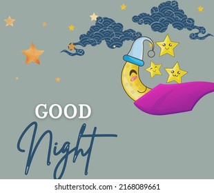 Goodnight Illustration Clouds Stars Ad Sleeping Stock Illustration ...