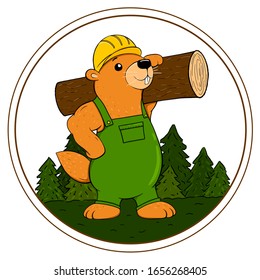 Gopher woodchuck lumberjack builder character sticker cartoon