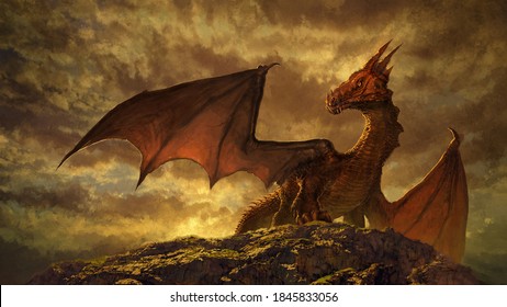 Gorgeous Fantasy Red Dragon Art - Digital Illustration