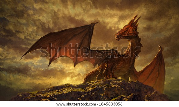 Gorgeous\
fantasy red dragon art - digital\
illustration