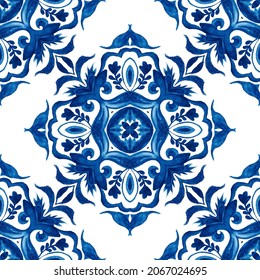 Gorgeous Seamless Mediterranean Tile Background Seamless Pattern Ceramic Design. Portuguese Ceramic Tiles Inspired.