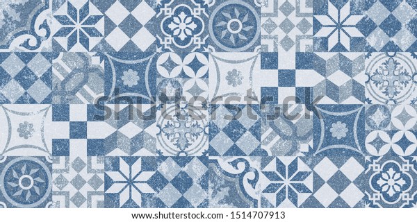 Gorgeous seamless pattern white and blue Moroccan, italian wall tiles, Azulejo, ornaments. Can be used for wallpaper, pattern fills, web page background,surface textures.