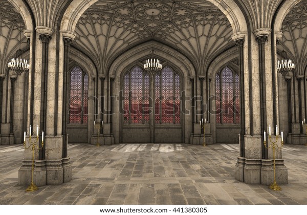 ゴシック様式の大聖堂内部3d Cgイラストの素晴らしいビュー のイラスト素材