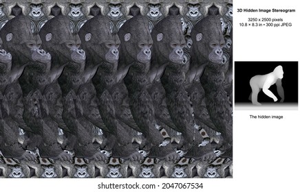 Gorilla Walk 3D Hidden Image Stereogram Illusion