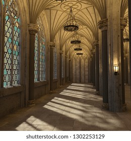 Gothic Arch Gallery Luxury Interior 3d Render