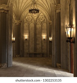 Gothic Arch Gallery Luxury Interior 3d Render