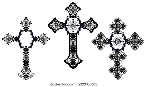 Gothic Crosses Tattoo Set  Cross   rose Tattoo  Intricate Cross drawing