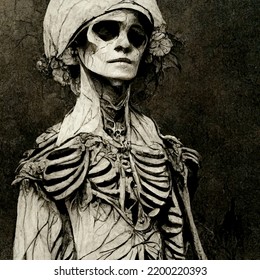 Gothic Dark Art Skeleton Woman Archaic Alchemy Lady Death