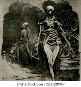 Gothic Dark Art Skeleton Woman Archaic Alchemy Lady Death