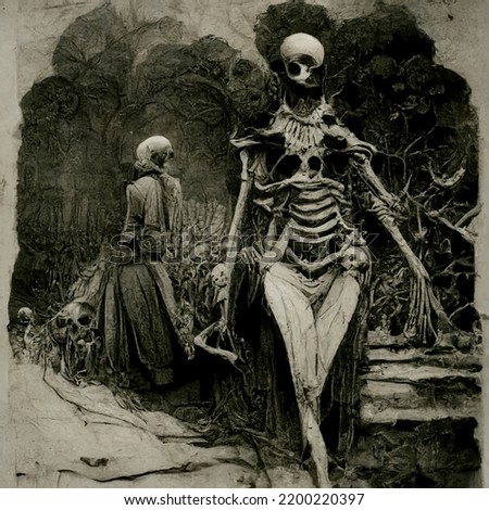 gothic dark art skeleton woman archaic alchemy lady death