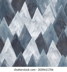 Gouache background. Cute seamless pattern with mountain peaks. Trendy winter texture. 