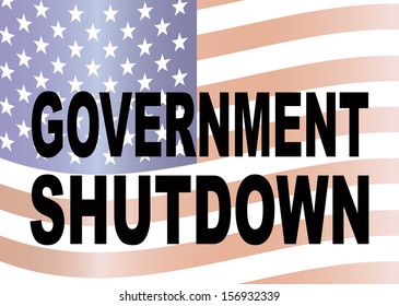 Government Shutdown Text Outline Faded US Flag Background Raster Illustration
