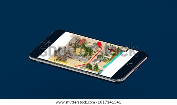 Gps\
navigation app on mobile phone /3d\
rendering.