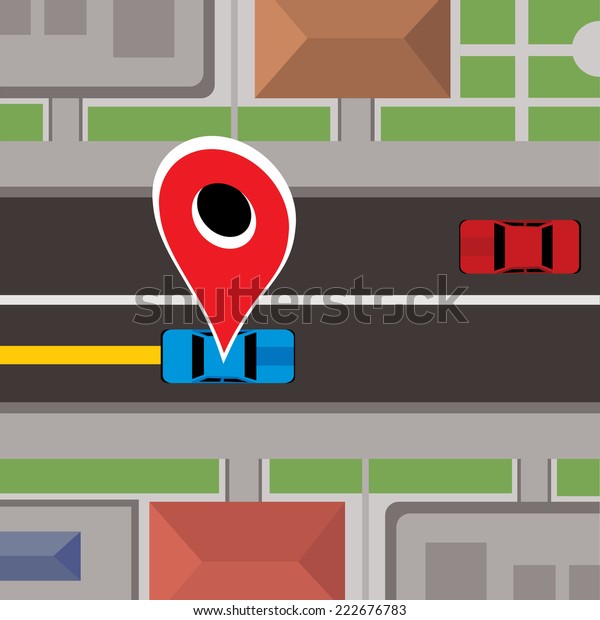 gps navigation, map\
tracking blue car