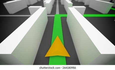 GPS navigation with simple 3D buildings.
