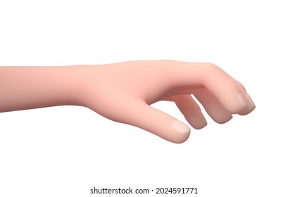 Grabbing Hand Gesture. 3D Cartoon Character. Isolated on White Background 3D Illustration