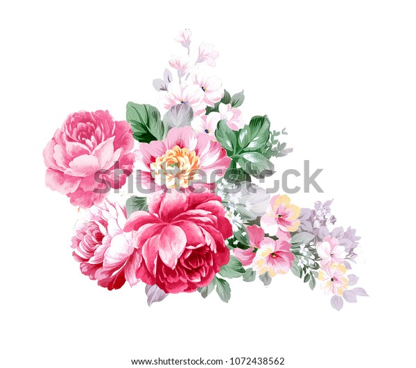 Graceful Flowers Leaves Flowers Art Design Stock Illustration 1072438562