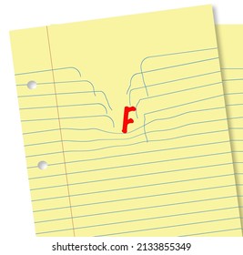 A grade of F carries a lot of weight as it breaks through lines on a piece of notebook paper in this 3-d illustration.