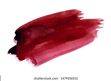 Gradient with Antique Ruby, Red, Bordeaux color, Burgundy color. Watercolor shape isolated on white background. Diagonal hand drawn red liquid ink color lines. 