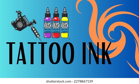 Gradient blue background  machine   tattoo ink  tattoo ink written in black   orange detail  For tattoo artists  tattoo   piercing supply stores