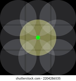 Gradient circles   paralel lines ona black background and greenn dot in the middle  abstract geometric illustration