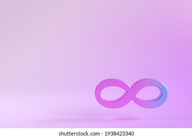 Gradient color infinity symbol on pink background. 3d render illustration. Math and science education concept.