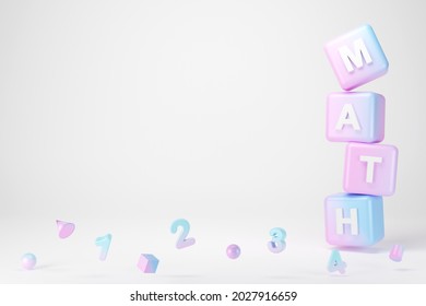 Gradient Color Math Blocks With Number And Geometry Shape On White Background. 3D Rendering Illustration. Mathematic Education Background Concept.