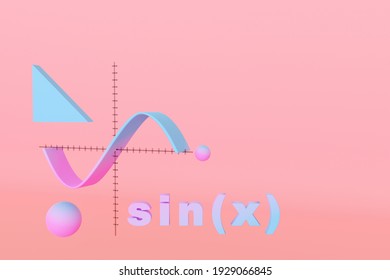 Gradient Color Sine Graph On Pink Background. 3d Render Illustration. Trigonometry Mathematic Education Background Concept.