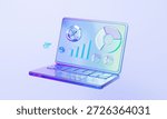 Gradient glass computer laptop software technology business report analysis growth chart financial data platform digital network online style. 3d render illustration