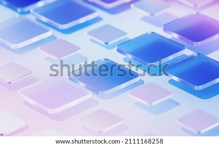 Gradient glasses and cubes, 3d rendering. Computer digital drawing.
