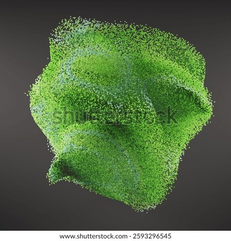 Gradient green abstract background with sphere beads which blew on black background. 3D rendering of tiny plastic balls at the center of black backdrop. Summer vibe, green healthy concept
